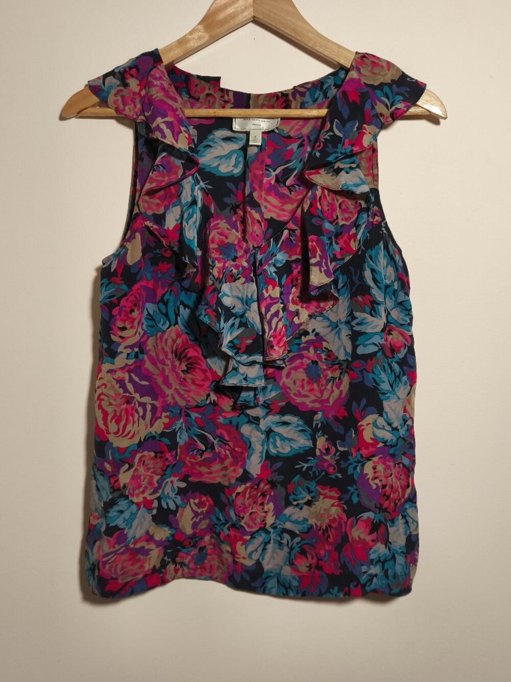 Anthro Moulinette Soeurs 100% Silk Floral Tank Blouse sz 4 Pink Blue Black